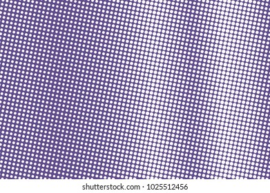 Violet white dotted halftone. Vertical dark dotted gradient. Half tone vector background. Abstract futuristic texture. Violet ink dot on transparent backdrop. Modern pop art design template