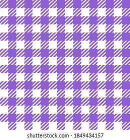 Violet White Gingham Lumberjack Buffalo tartan Checkered plaid seamless pattern. Texture for fabric, tablecloths, clothes, shirts, dresses, paper, bedding, blankets, quilts ,textile.Geometric design.