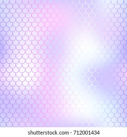 Violet white mermaid seamless pattern. Fantastic fish scale vector pattern. Colorful mermaid tail background. Fish skin texture in gentle pastel colors. Shiny mermaid skin surface. Wedding template