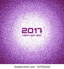 Violet White New Year 2017 Snow Flake Background. Christmas circle dots  winter snowflake pattern background. Circle new year frame. Vector illustration background.