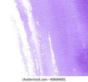 Violet white watercolor wet brush paint torn strokes vector stylized colorful banner. Abstract colorful artistic hand drawn paper texture card for greeting, wallpaper, web. Splatter design element