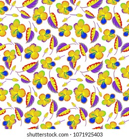 Violet, white and yellow Hibiscus background. Aloha hawaiian shirt vector.