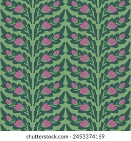Violet wildflowers seamless pattern. Floral endless background. Botanic repeat cover. flowers and foliage. Vector flat hand drawn illustration.