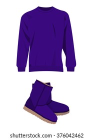 Violet winter short boots and sweater vector set