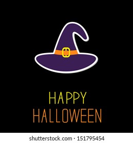 Violet witch hat. Happy Halloween card. Vector illustration.