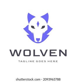 Violet wolf head logo concept. Wolves illustration template for label, badge, advertisement or sign.