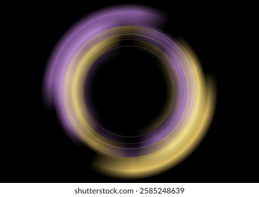Violet and yellow bright glowing smooth circles abstract geometric background. Vector futuristic tech design
