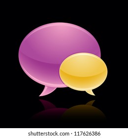 violet and yellow chat bubble icon reflected on black background