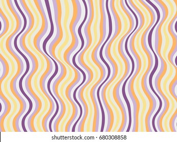 Violet and yellow curved lines background, wavy pattern with bent lines. Abstract striped vector illustration. Banner, billboard, marketing brochure cover or card backdrop. Futuristic style graphic.