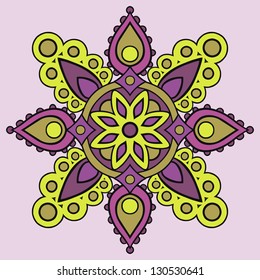 violet and yellow ethnic symmetry ornament