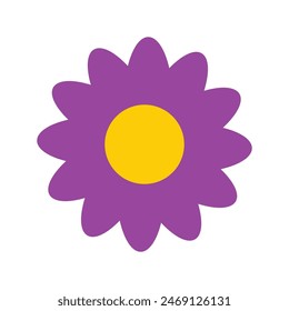 Violet yellow flower chamomile icon. Daisy Camomile. Love card sign symbol. Simple flat design. Growing concept. Round flowers head plant collection. Childish style. Isolated. White background. Vector