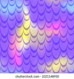 Violet yellow mermaid vector background. Electric iridescent background. Fish scale pattern. Mermaid seamless pattern tile. Holographic gradient. Mermaid skin seamless pattern. Mermaid wrapping paper