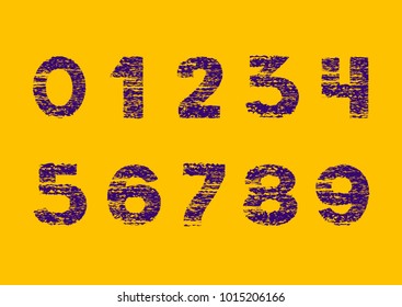 violet yellow numbers in trendy glitch effect