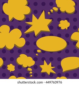 Violet and yellow vector Colorful Speech Bubbles Pattern. Colored Stickers Seamless Background