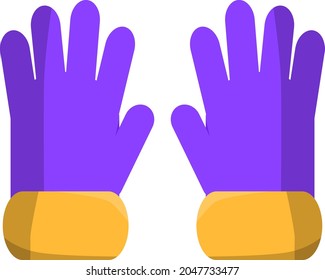 Símbolo de guantes de invierno violeta y amarillo aislado sobre fondo blanco. Estilo plano.