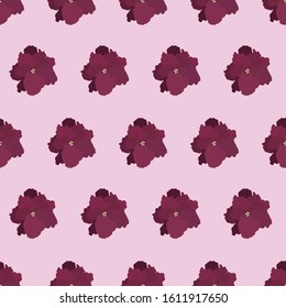 Violets flowers seamless pattern on pink background. Vector.