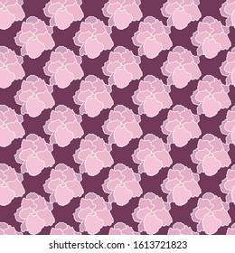 Violets flowers seamless pattern on pink background. Vector.