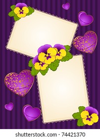 Violets with lace ornaments on background. Vector