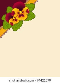 Violets with lace ornaments on background. Vector