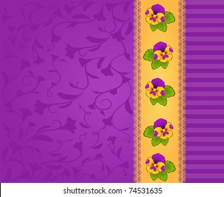 Violets with lace ornaments on background. Vector