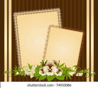 Violets with lace ornaments on background. Vector
