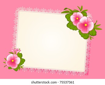 Violets with lace ornaments on background