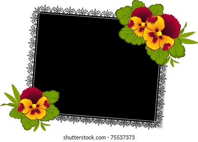 Violets with lace ornaments on background