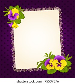 Violets with lace ornaments on background
