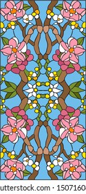 violets, magnolia, cherry / Stained glass window