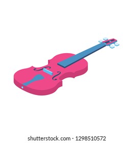 Violin 3d vector icon isometric pink and blue color minimalism illustrate