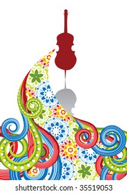 Violin in abstract collage. Format A4. Vector illustration. Isolated groups and layers. Global colors.