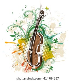 Violin, abstract floral background