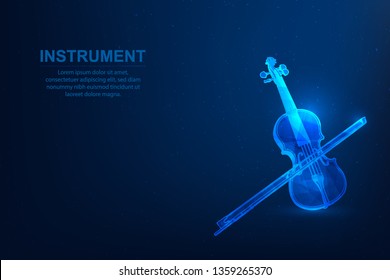 Violin. Abstract vector polygonal wireframe. Illustration dark blue background vintage concept. Instrument symbol for music