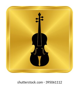 violin - black vector icon;  gold button