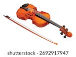 Violin with a bow, a classic stringed instrument used in orchestras and chamber music. Vector cartoon illustration
