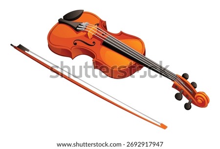 Violin with a bow, a classic stringed instrument used in orchestras and chamber music. Vector cartoon illustration