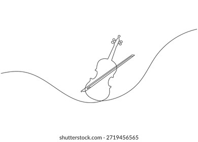 Violín con arco Arte de línea continua Minimalista Instrumento musical Ilustración vectorial