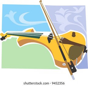  violin and bow in floral background	