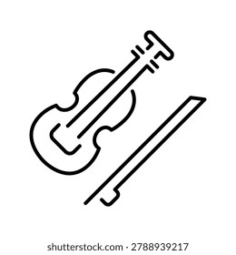 Violin bow icon. Arts and string instrument line symbol. Black and white.