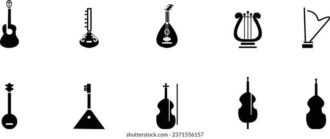 violin with bow icon set. simple vintage music violin vector symbol for mobile app, and website UI design.