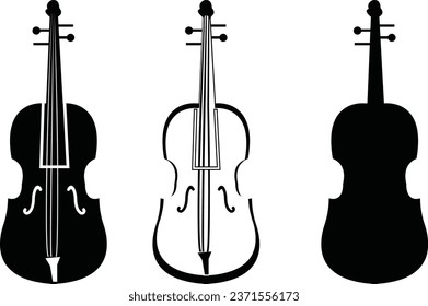 violin with bow icon set. simple vintage music violin vector symbol for mobile app, and website UI design.