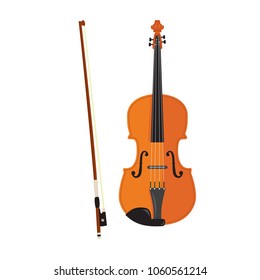 A violin and bow isolated and ready for use.