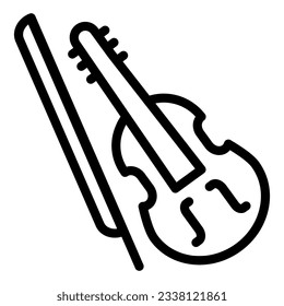 Violin and bow line icon. Fiddle with Fiddle-bow outline style pictogram on white background. Musical instrument symbol for mobile concept and web design. Vector graphics