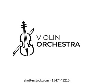 Violin and bow logo design. Fiddle vector design. Music instrument logotype