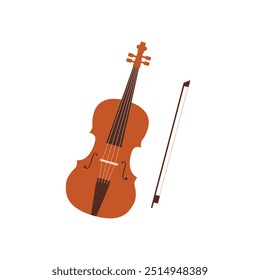 Violin with a bow music instrument on isolated white background.Vector illustration cartoon flat style