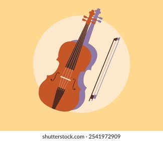 Violin with a bow music instrument on isolated white background.Vector illustration cartoon flat style