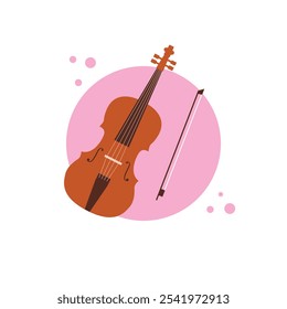 Violin with a bow music instrument on isolated white background.Vector illustration cartoon flat style