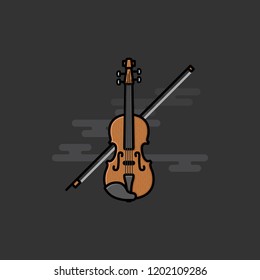 Violin with bow on dark background