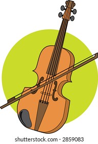 Violin and bow on a green circle background