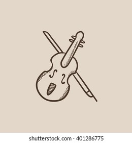 Violin with bow sketch icon.